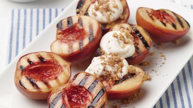 Grilled Peaches With White Balsamic And Mascarpone Cream