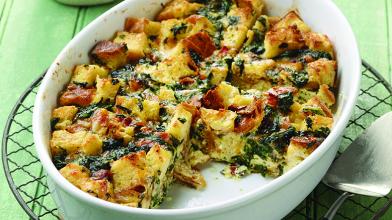 Light And Fluffy Spinach And Cheese Strata