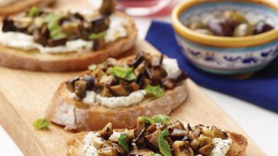 Ricotta, Grilled Eggplant, and Fresh Mint Bruschetta (Bruschetta Calabrese)