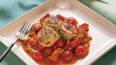 Seared Scallops With Roasted Grape Tomatoes
