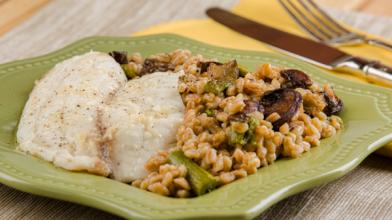 Farrotto with Roasted Vegetables and Tilapia