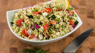 Greek Orzo Salad with Peas, Lemon and Kalamata Olives