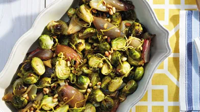 Chili-Roasted Shallots and Brussels Sprouts