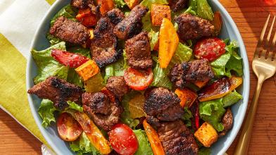 Mexican-Spiced Beef Salad with Roasted Vegetables and Creamy Cilantro Dressing