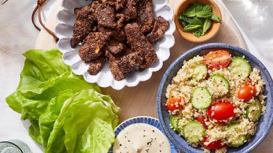 Za'atar Beef & Freekeh Lettuce Cups with Lemon-Tahini Sauce & Mint