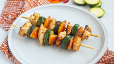 Grilled Chicken with Plums and Zucchini Skewers