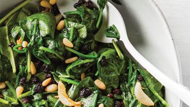 Sauteed Baby Spinach With Currants and Pine Nuts