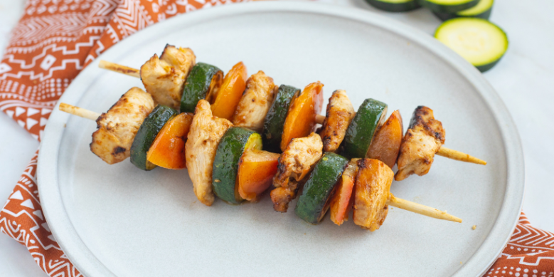 Grilled Chicken with Plums and Zucchini Skewers