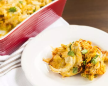 A plate with a serving of nacho casserole