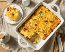 Turkey Sausage and Egg Casserole in a baking dish for a diabetic friendly diet