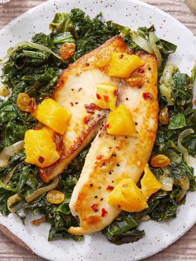 Orange Glazed Tilapia with Cilantro Kale & Collard Greens