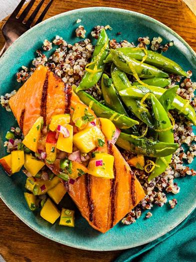 Salmon with Mango and Peach Salsa