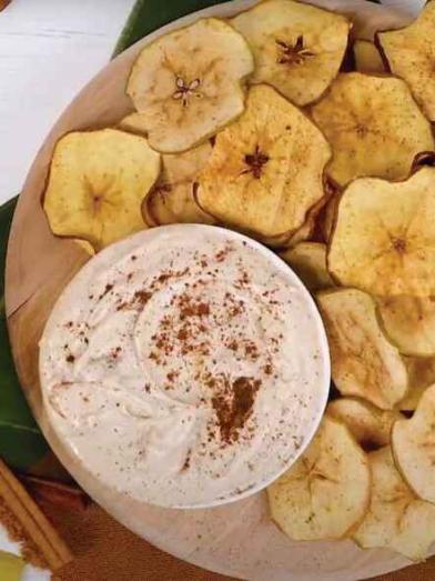 Cinnamon Apple Chips with Peanut Butter Yogurt Dip