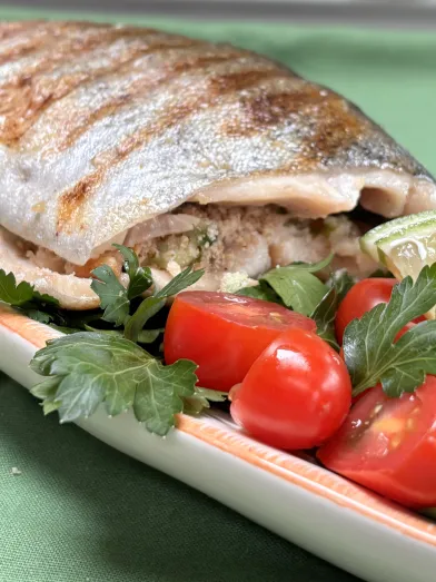 Jamaican style stuffed trout with ritz crackers