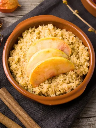 A bowl of apple cinnamon quinoa porridge