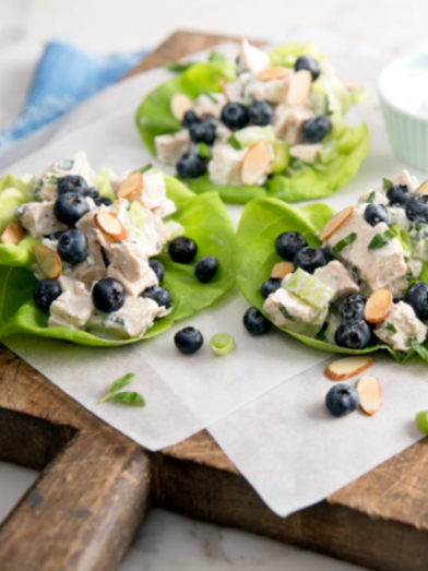 Blueberry Almond Chicken Salad Lettuce Wraps