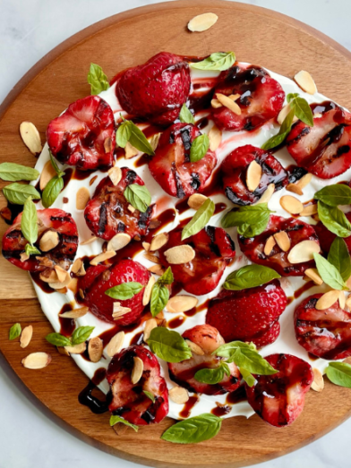 Grilled Strawberries on “Crème” with Balsamic Glaze