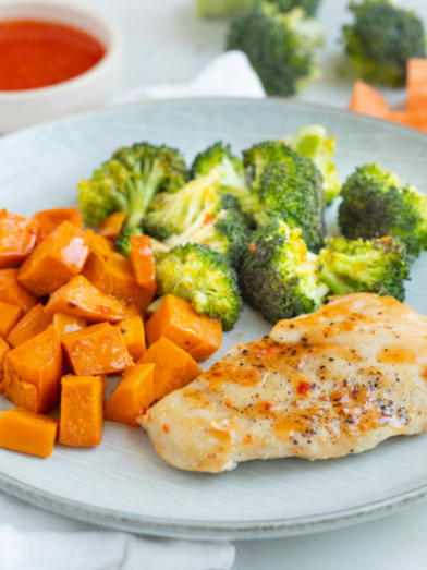 Sweet Chili Chicken, Sweet Potatoes, and Broccoli