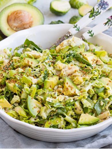 Brussels Sprout Salad with Avocado, Artichokes & Creamy Honey-Mustard Dressing