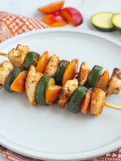 Grilled Chicken with Plums and Zucchini Skewers