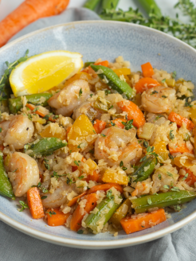 Lemon Thyme Shrimp Stir-Fry with Cauliflower Rice