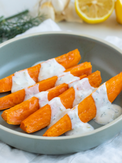 Roasted Sweet Potatoes with Lemon-Dill Yogurt Sauce