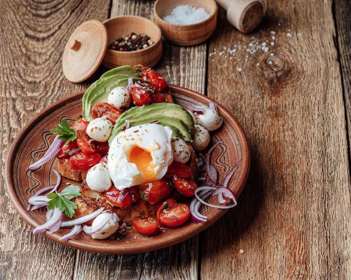 Baked Egg with Avocado, Tomato, and Citrus Salad