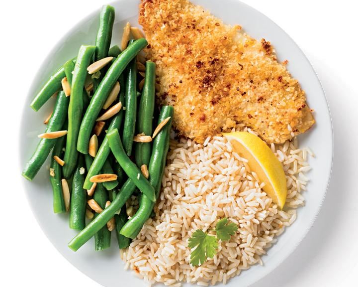 Parmesan Lemon Crusted Flounder with Green Beans Amandine