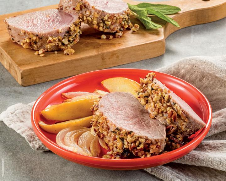 Pecan-Crusted Pork Tenderloin with Apples and Onions