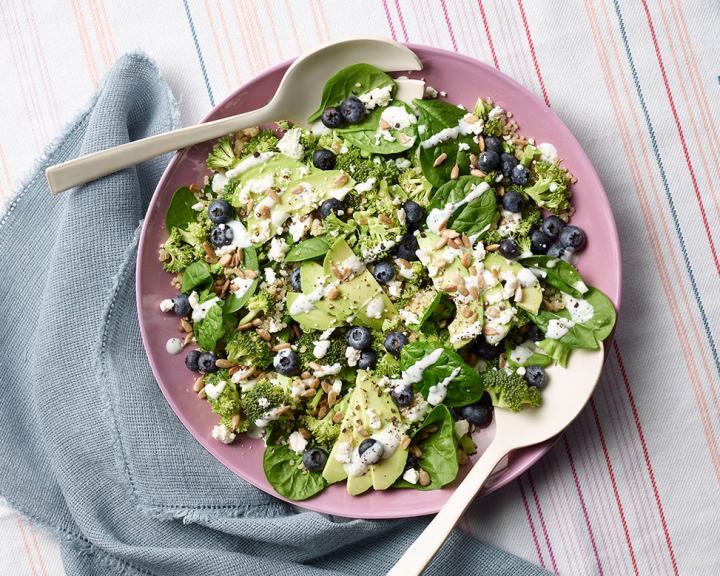 Broccoli and Spinach Salad with Blueberries and Buttermilk Dressing