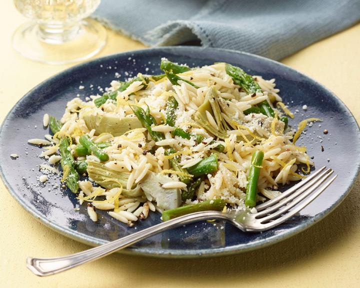 Orzo with Lemon, Artichokes, and Asparagus