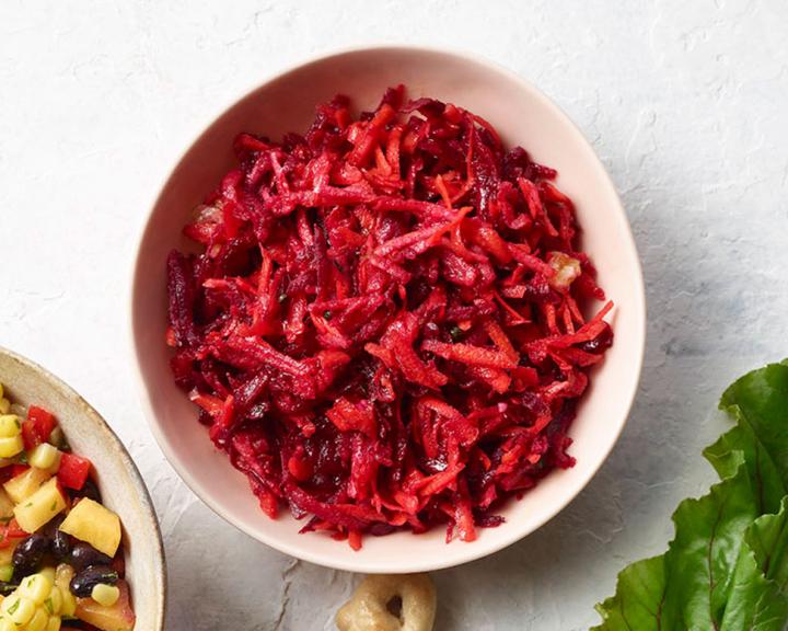 Apple, Beet, and Carrot Slaw with blood Orange Vinaigrette