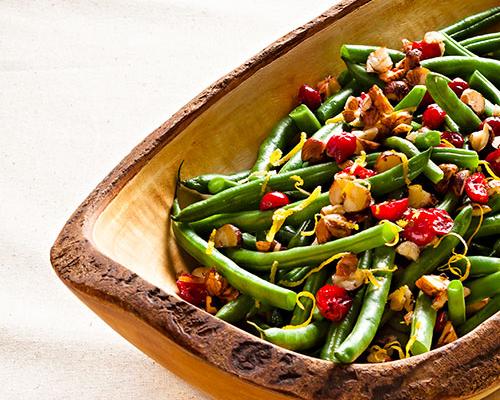 Thanksgiving Green Beans with Cranberries and Hazelnuts