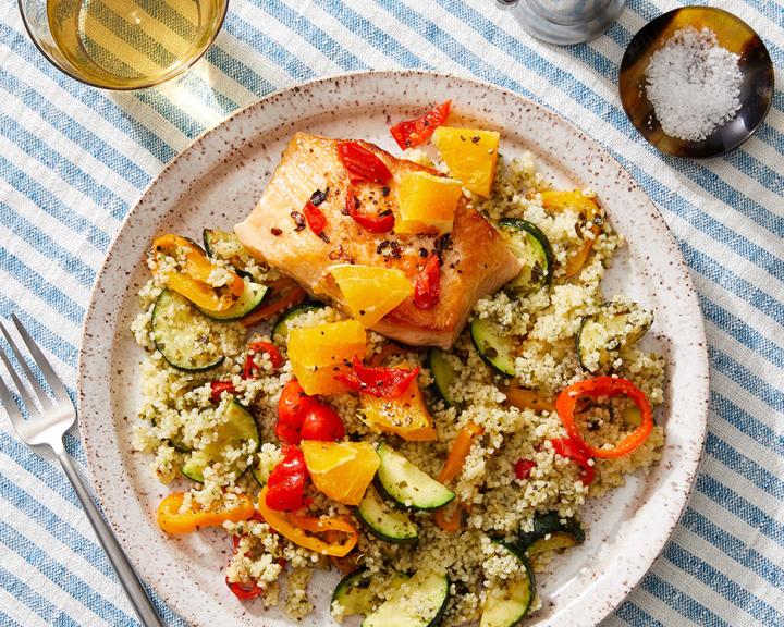 Spicy Salmon & Orange Relish with Salsa Verde Couscous