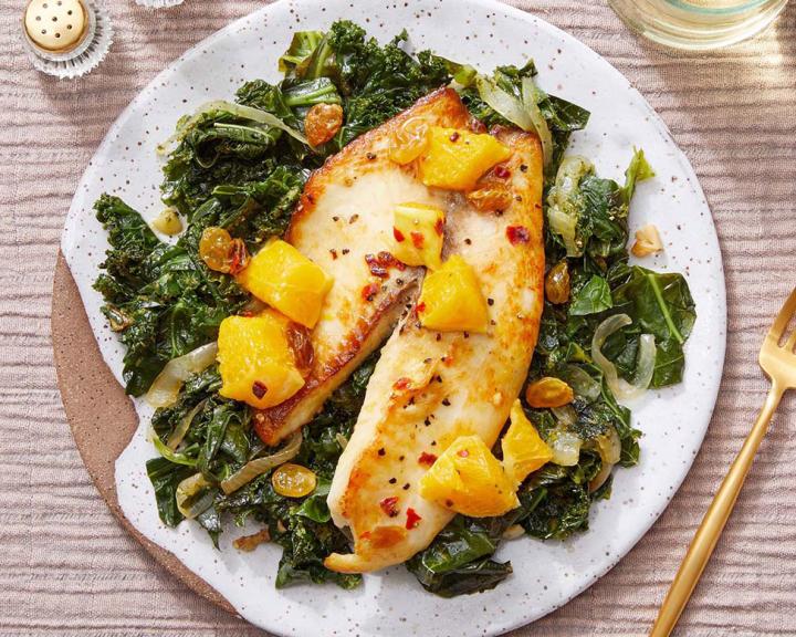 Orange Glazed Tilapia with Cilantro Kale & Collard Greens