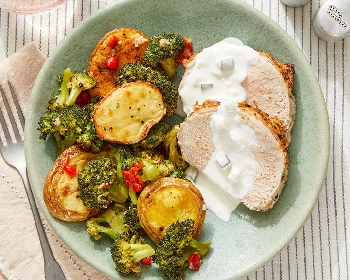 Greek-Style Pork Roast & Tzatziki with Lemon-Garlic Vegetables