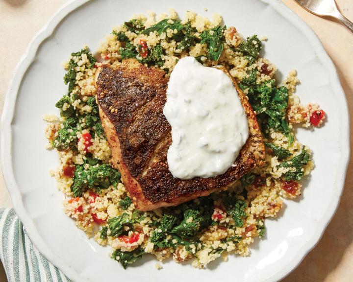 Za'atar-Spiced Salmon with Mediterranean Couscous and Greek Yogurt