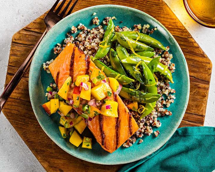 Salmon with Mango and Peach Salsa