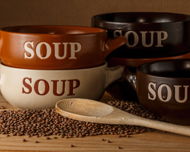 A picture of stacked soup bowls