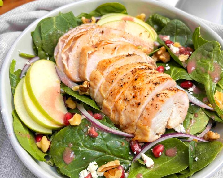 Roasted Chicken Salad with Apples and Pomegranate Dressing