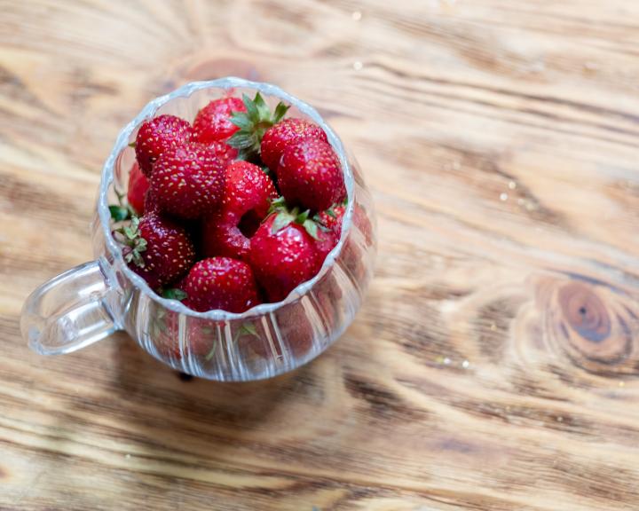 Fresh strawberries in a glass