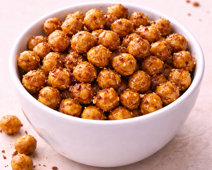 1/2 cup of roasted chickpeas in white bowl