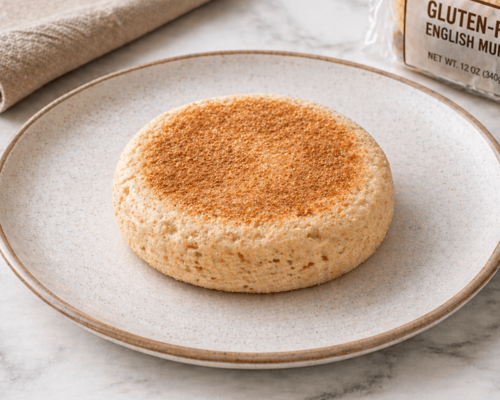Gluten-free english muffin on plate