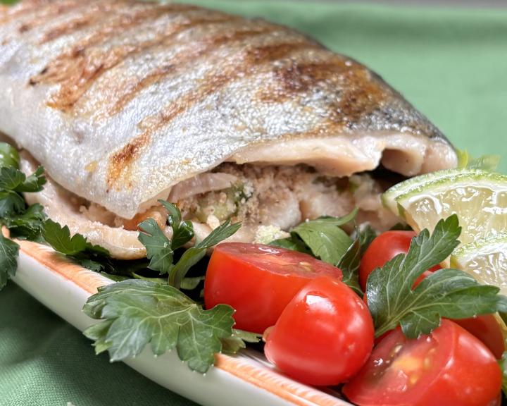 Jamaican style stuffed trout with ritz crackers