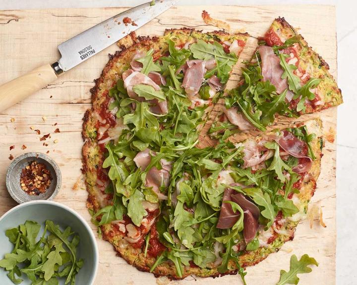 Arugula & Prosciutto Pizza with Zucchini Crust