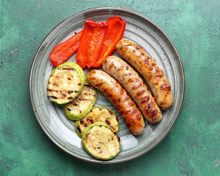 Grilled Chicken Sausage with Zucchini and Peppers
