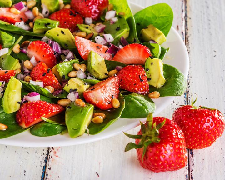 Luscious Avocado-Strawberry Salad With Toasted Pine Nuts