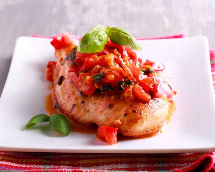 Pesto Stuffed Chicken Breast with Bruschetta Sauce