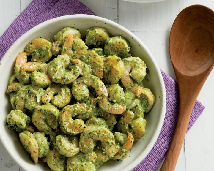 Shrimp with Creamy Arugula Pesto