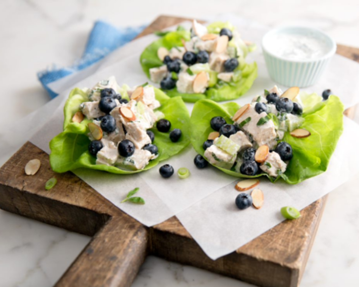 Blueberry Almond Chicken Salad Lettuce Wraps